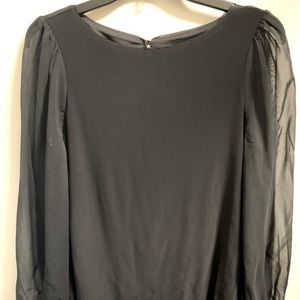 White House Black Market Black Top with Sheer Sleeves, Size Small